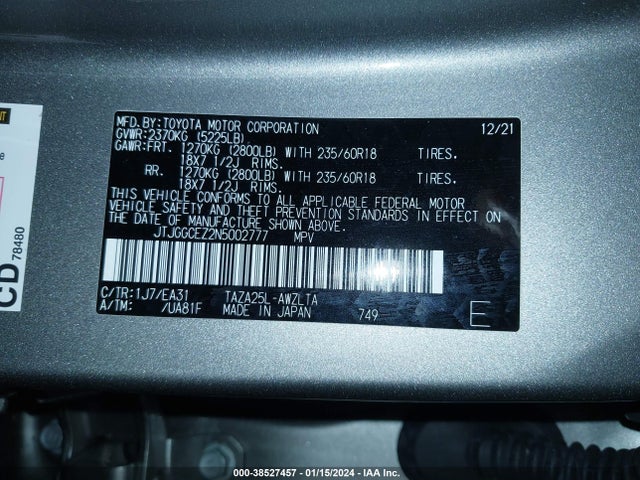 JTJGGCEZ2N5002777 Lexus Nx 350 Premium