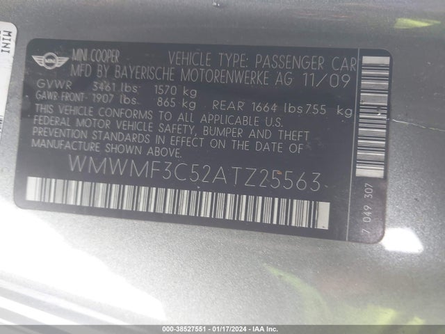 2010 MINI COOPER WMWMF3C52ATZ25563 Photo 8