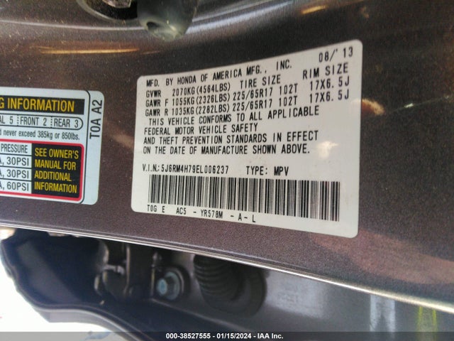 Honda Cr-v Ex-l 2014 5J6RM4H79EL006237 Image 9