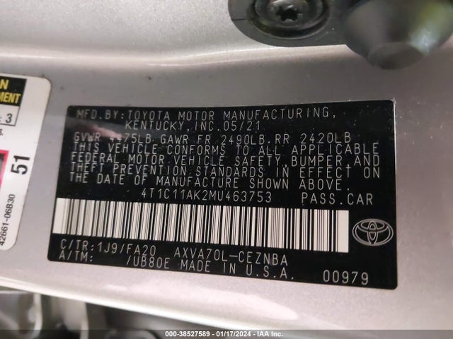 Toyota CAMRY LE 2021 4T1C11AK2MU463753 Image 9