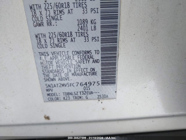 Nissan Rogue Sl 2015 5N1AT2MV5FC764975 Image 9