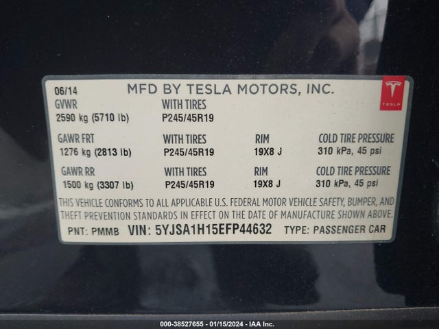 Tesla MODEL S 2014 5YJSA1H15EFP44632 Image 21