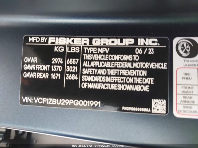 Fisker Ocean One 2023 VCF1ZBU29PG001991 Image 9