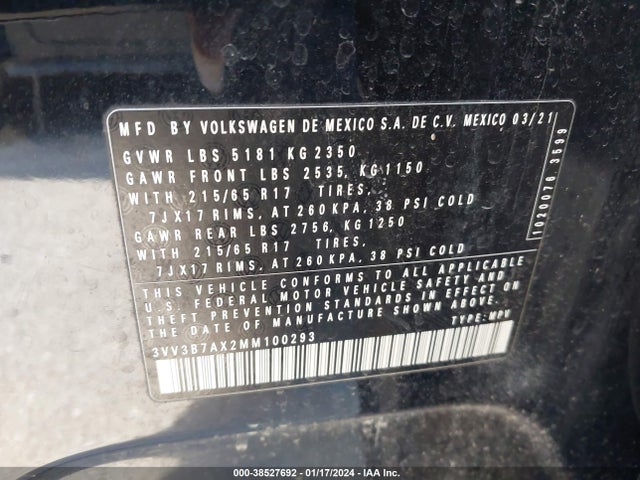 3VV3B7AX2MM100293 Volkswagen TIGUAN