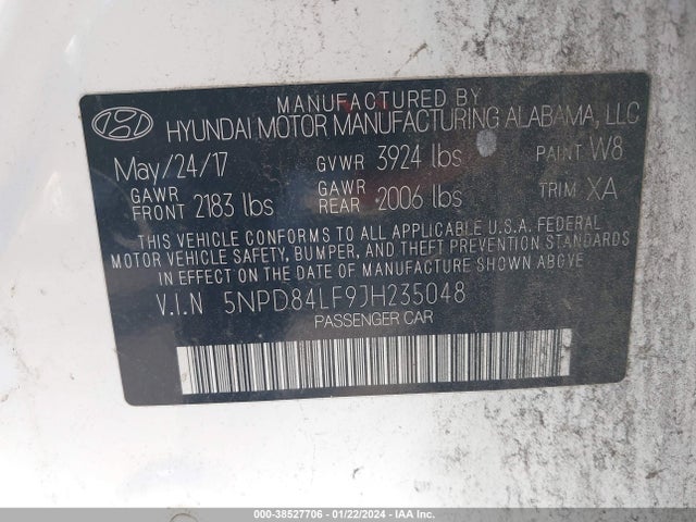 2018 HYUNDAI ELANTRA VALUE EDITION VIN: 5NPD84LF9JH235048