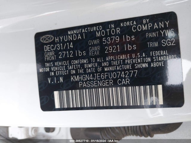 Hyundai Genesis 3.8 2015 KMHGN4JE6FU074277 Image 9