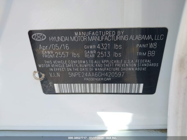 Hyundai SONATA ECO 2016 5NPE24AA6GH420597 Image 9