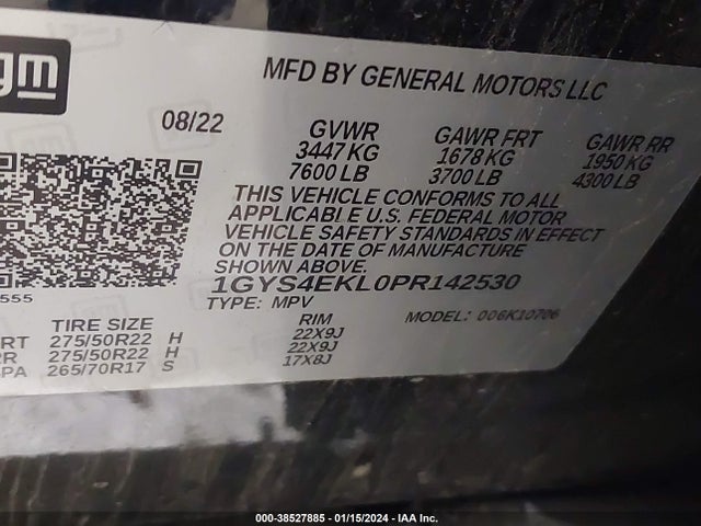 1GYS4EKL0PR142530 Cadillac Escalade 4wd Sport