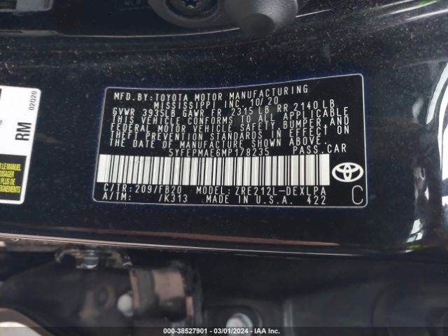5YFEPMAE6MP178235 Toyota COROLLA LE