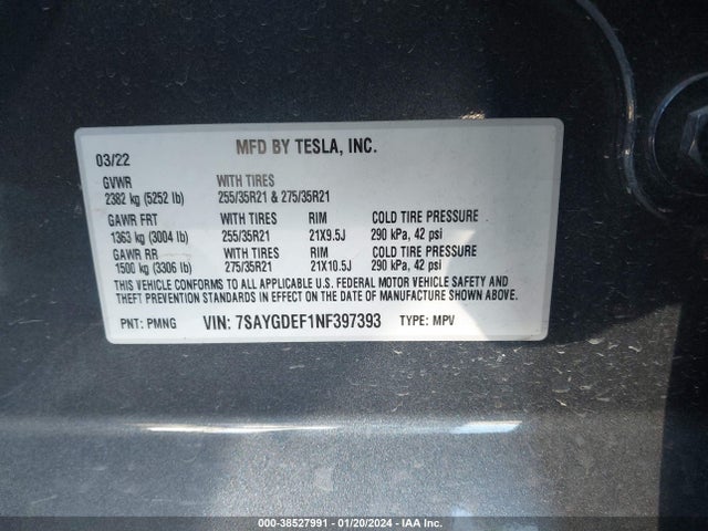 7SAYGDEF1NF397393 Tesla Model Y Performance Dual Motor All-wheel Drive