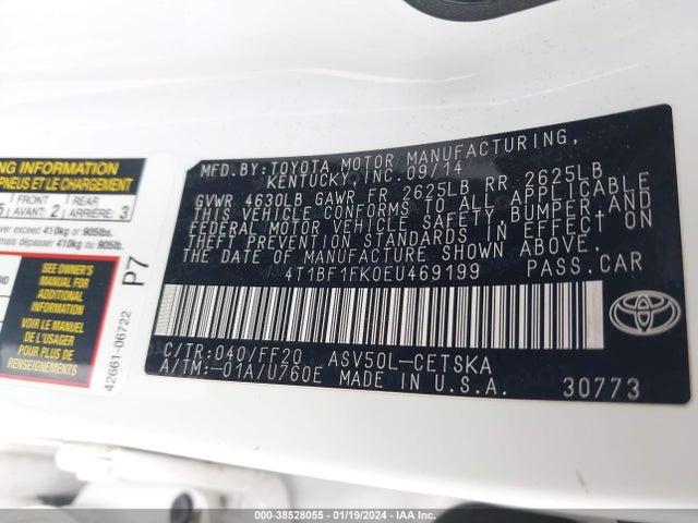2014 TOYOTA CAMRY SE VIN: 4T1BF1FK0EU469199