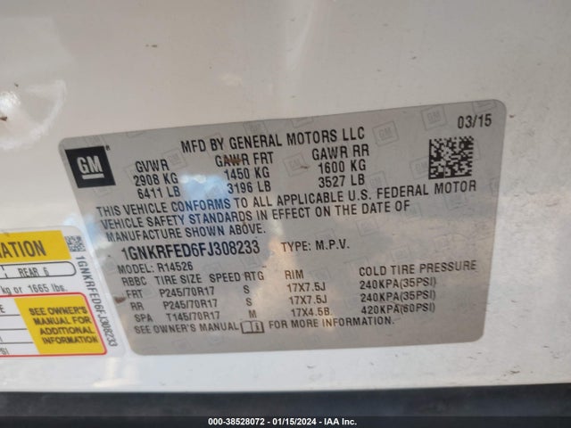 Chevrolet Traverse Ls 2015 1GNKRFED6FJ308233 Image 9