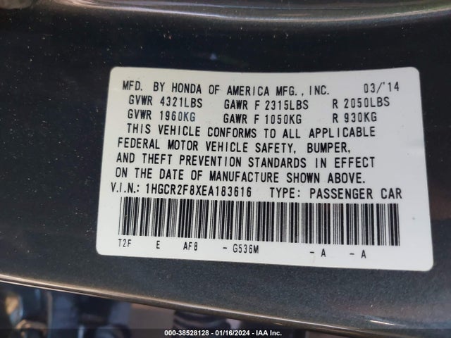 Honda Accord Ex-l 2014 1HGCR2F8XEA183616 Image 9