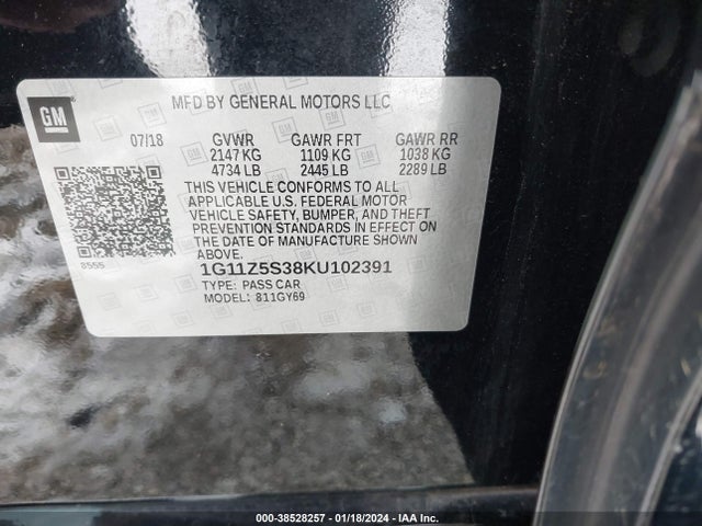 Chevrolet IMPALA LT 2019 1G11Z5S38KU102391 Image 9