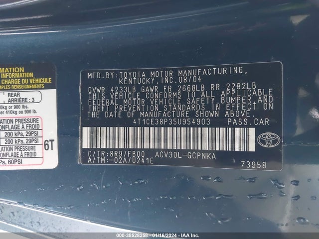 38528258 :رقم المزاد ، 4T1CE38P35U954903 vin ، 2005 Toyota Camry Solara Se مزاد بيع