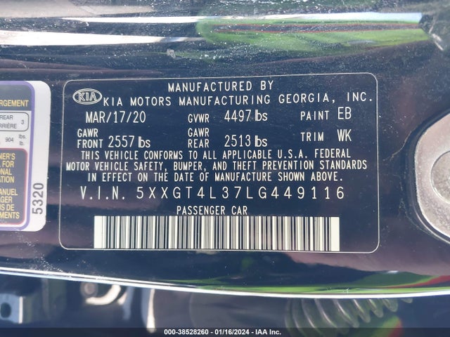 KIA Optima Se 2020 5XXGT4L37LG449116 Image 9