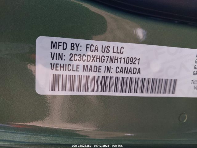 2C3CDXHG7NH110921 Dodge Charger Gt Rwd