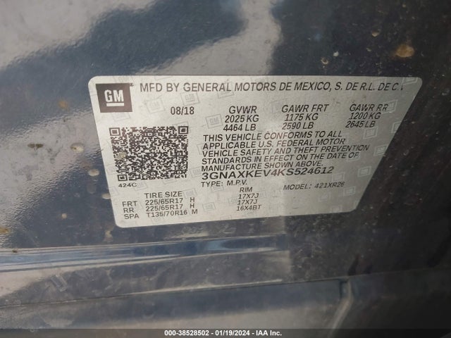 Chevrolet EQUINOX LT 2019 3GNAXKEV4KS524612 Image 9