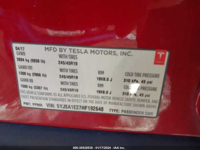 5YJSA1E27HF192648 Tesla Model S 100d/60d/75d/90d/p100d