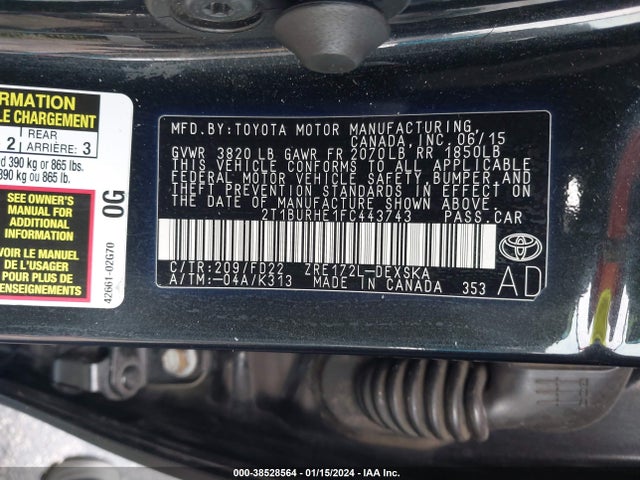 Toyota Corolla S 2015 2T1BURHE1FC443743 Image 9