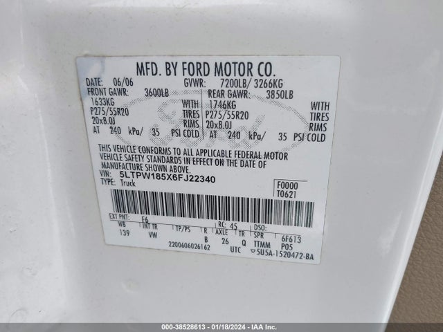 2006 LINCOLN MARK LT VIN: 5LTPW185X6FJ22340