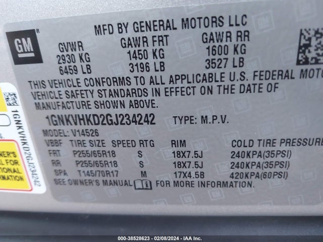 Chevrolet Traverse 2lt 2016 1GNKVHKD2GJ234242 Image 9