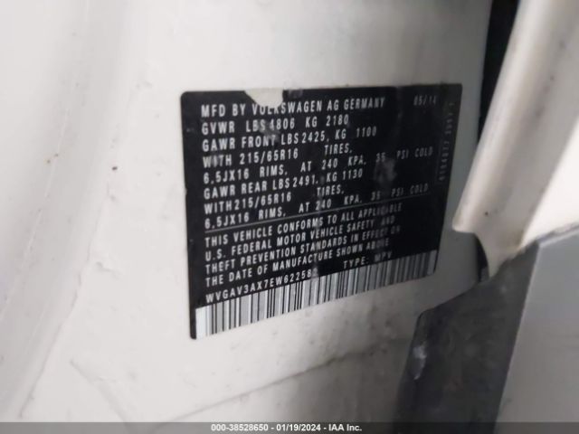 WVGAV3AX7EW622582 Volkswagen TIGUAN S