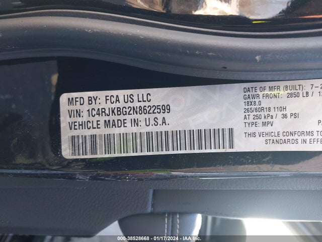 1C4RJKBG2N8622599 Jeep Grand Cherokee L Limited 4x4