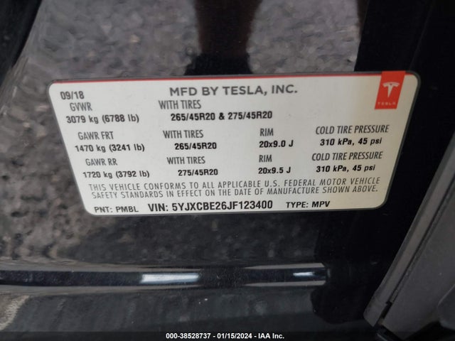 5YJXCBE26JF123400 Tesla Model X 100d/75d/p100d