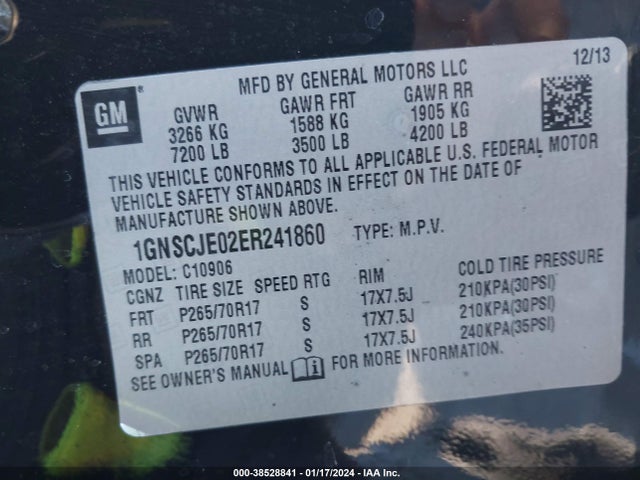 Chevrolet Suburban 1500 Lt 2014 1GNSCJE02ER241860 Image 9