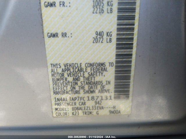 Nissan Altima 2.5 S 2015 1N4AL3AP7FC187131 Image 9