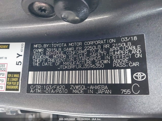 Toyota Prius Two 2018 JTDKBRFUXJ3596350 Image 9