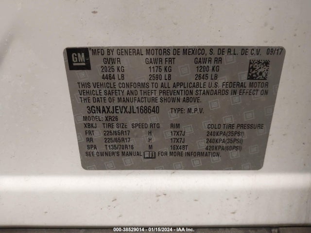 Chevrolet EQUINOX LT 2018 3GNAXJEVXJL168640 Image 9