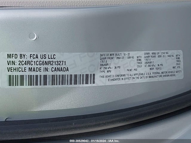 2C4RC1CG6NR213271 Chrysler Voyager Lx