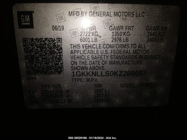 1GKKNLLS0KZ289697 GMC Acadia Sle-2