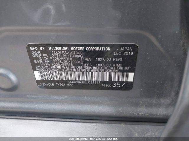 JA4AP3AU8LU021317 Mitsubishi Outlander Sport 2.0 Es