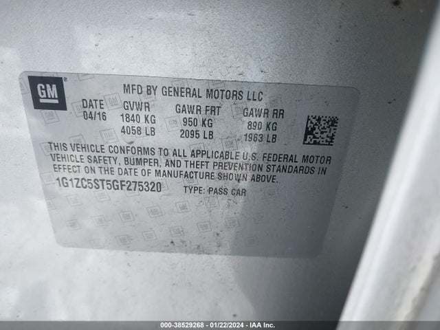 Chevrolet Malibu 1fl 2016 1G1ZC5ST5GF275320 Image 9