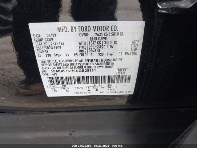 Ford Explorer St-line 2022 1FMSK7KH9NGB25331 Image 9