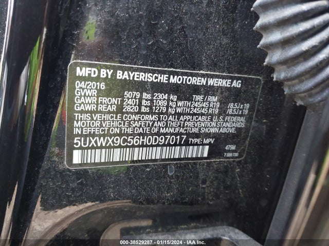 BMW X3 Xdrive28i 2017 5UXWX9C56H0D97017 Image 9