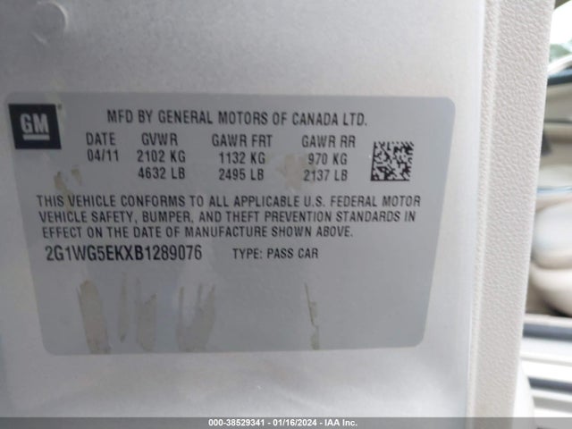 Aukcja sprzedaży 2011 Chevrolet Impala Lt, vin: 2G1WG5EKXB1289076, numer aukcji: 38529341