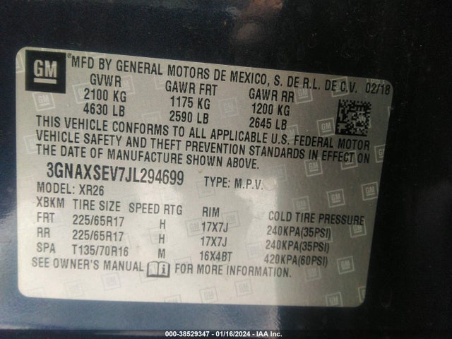 Chevrolet EQUINOX LT 2018 3GNAXSEV7JL294699 Image 9