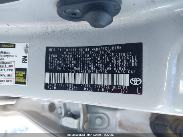 Toyota COROLLA LE 2021 5YFEPMAE1MP187716 Image 9