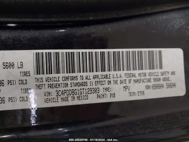 2016 DODGE JOURNEY SXT VIN: 3C4PDDBG1GT129303