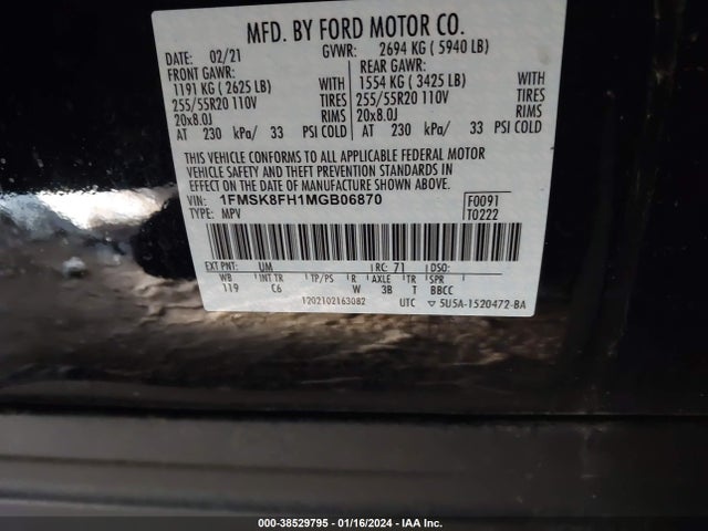 Ford Explorer Limited 2021 1FMSK8FH1MGB06870 Image 9