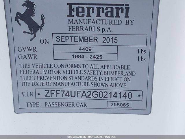 ZFF74UFA2G0214140 Ferrari F12Berlinetta