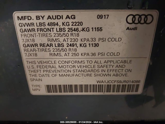 WA1JCCFS9JR014086 Audi Q3 2.0t Premium/2.0t Sport Premium