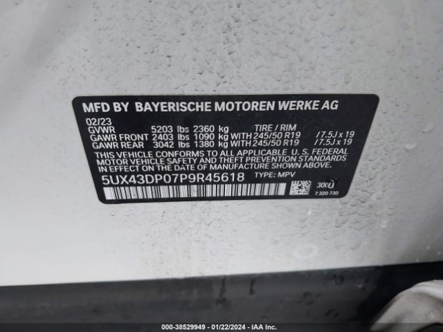 5UX43DP07P9R45618 BMW X3 Sdrive30i