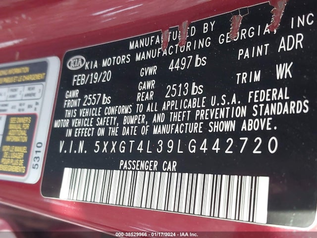 KIA Optima Se 2020 5XXGT4L39LG442720 Image 9