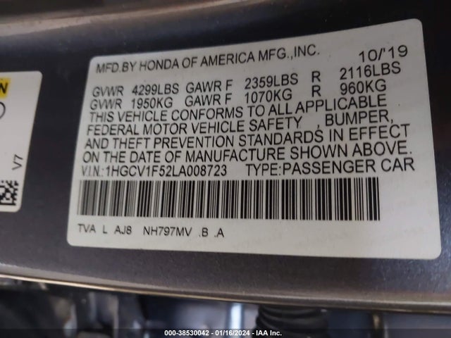 Honda Accord Ex-l 2020 1HGCV1F52LA008723 Image 9