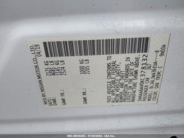 Nissan Maxima 3.5 Sv 2019 1N4AA6AV0KC378132 Image 9